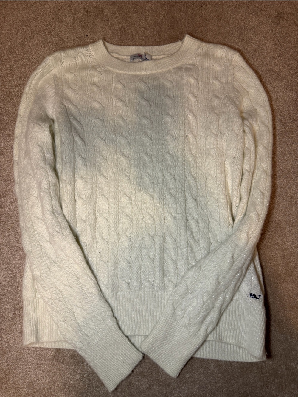 Vineyard Vines Ivory Cable-Knit Crewneck Sweater